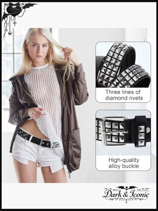 4 Pc Faux Leather Studded Gothic Punk Belt Set - Unisex Grommet main image 5